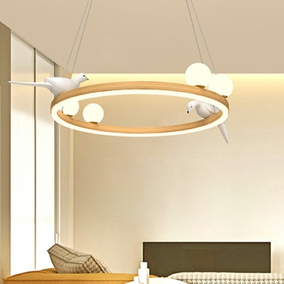 Yellow Hanging Lamp Round Shade Modern Style Wood Pendant Light for Living Room