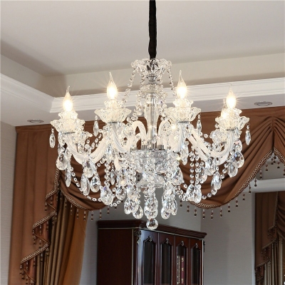 Ceiling Pendant Light Candle Shade Modern Style Crystal Suspension Light for Living Room