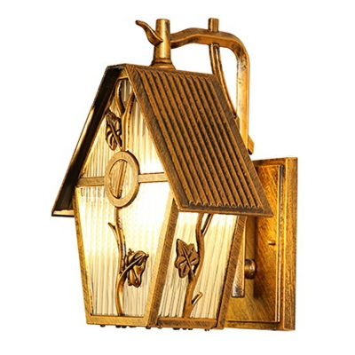 Metal Glass LED Wall Light Postmodern Style House Shaped Wall Sconce Light for Courtyard