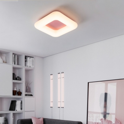 Square Pink Led Flush Mount Ceiling Light Fixtures Modern Minimalism Close to Ceiling Lamp for Bedroom