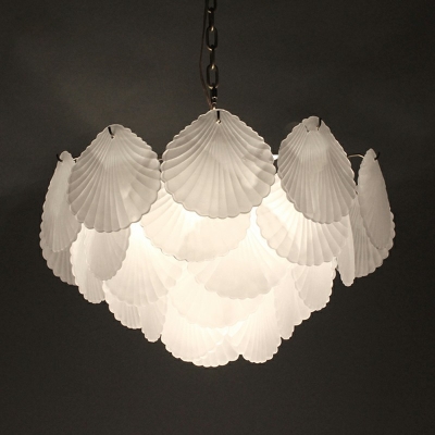 White Hanging Lamp Shell Shade Modern Style Glass Pendant Light for Living Room