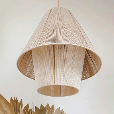 Yellow Suspended Lighting Fixture Hat Shade  Simplicity Style Hemp Rope Ceiling Lamp for Living Room