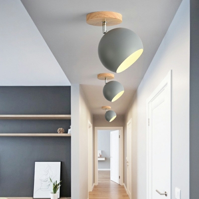 1-Light Semi Flush Mount Light Minimalist Style Globe Shape Metal Ceiling Mounted Fixture