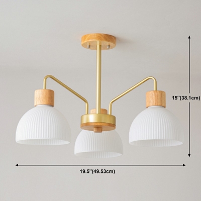 3-Light Chandelier Lighting Fixture Minimalist Style Bowl Shape Wood Hanging Ceiling Light