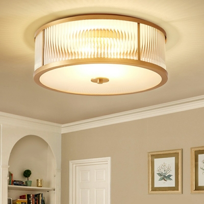 4-Light Flush Mount Lamp ​Colonial Style Drum Shape Metal Ceiling Light