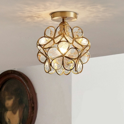 Brass Flower Shade 1 Light Close To Ceiling Lighting Fixture Vintage Ceiling Lamp Colonial for Living Room