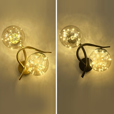Modern Style Globe Sconce Light Fixture Metal 2 Lights Wall Lighting in Gold