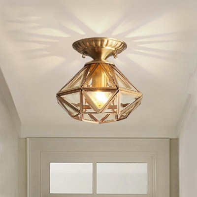 1 Light Brass Close To Ceiling Lighting Fixture Vintage Semi Flush Ceiling Light Fixtures for Living Room