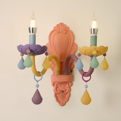 2-Light Sconce Lights Kids Style Candle Shape Metal Wall Mounted Light Fixture
