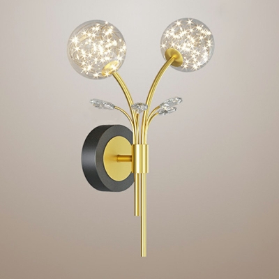 2 Lights Spherical Sconce Light Modern Style Transparent Glass Wall Mount Light in Gold