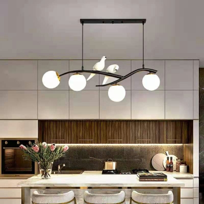 4 Lights Globe Shade Hanging Light Modern Style Glass Pendant Light for Living Room