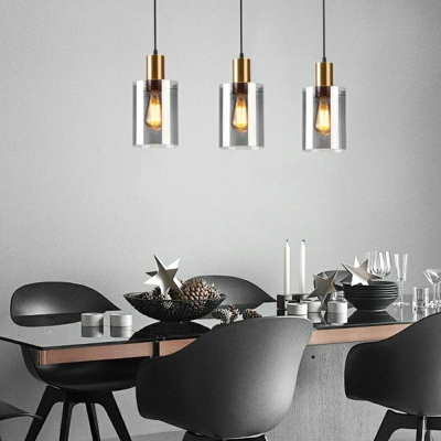 Glass and Metal 1 Light Drum Modern Minimalist Hanging Pendant Lamp for Dinning Room