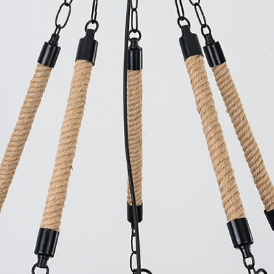 Industrial Rope Pendant Lighting Fixture Black Chandelier for Living Room