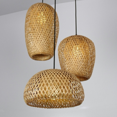 Pendant Light Fixtures Hat Shade Modern Style Bamboo Ceiling Pendant Light for Living Room