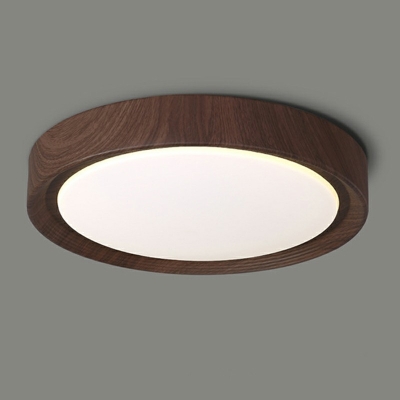Round Flush Light Fixtures Modern Style Wood 1-Light Flush Mount Lighting in Brown