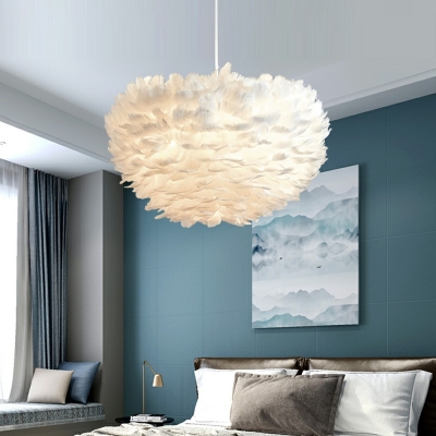 White  Chandelier Pendant Light Feather Shade  Simplicity Style Feather Pendant Light for Living Room