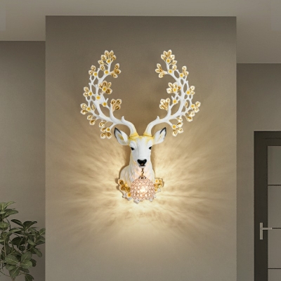 1-Light Sconce Lights Nordic Style Antlers Shape Crystal Wall Mounted Lighting