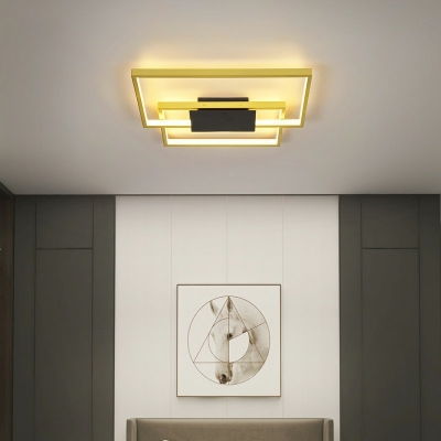 2-light Ceiling Mounted Fixture Modern Style Square Shape Metal Flush Mount Lighting
