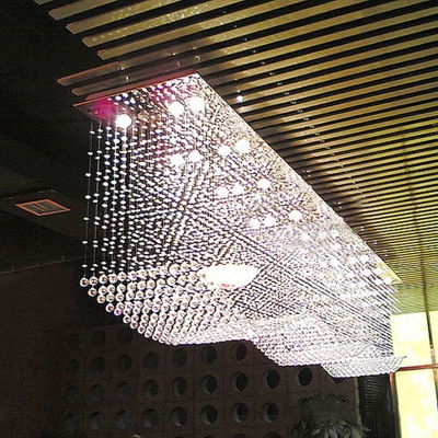 28-Bulb Crystal Beaded Ceiling Lamp Modern Stainless Steel Wavy Restaurant Flush Mount Light