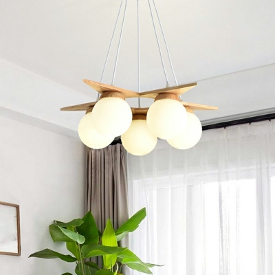 3-Light Chandelier Lighting Modernism Style Globe Shape Wood Hanging Light Fixture