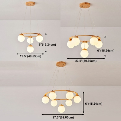 7-Light Chandelier Lighting Fixture Minimalist Style Round Shape Wood Hanging Ceiling Light