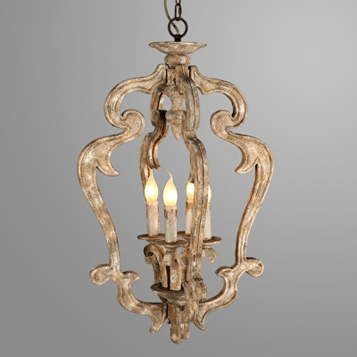 American Style Wood Chandelier Light 4 Lights Franch Style Hanging  Light for Dinning Room