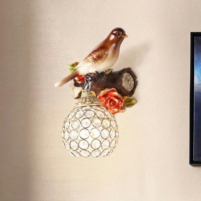 Bird Globe Crystal Wall Mounted Light Fixture Modern Metal Living Room Wall Mounted Lamps