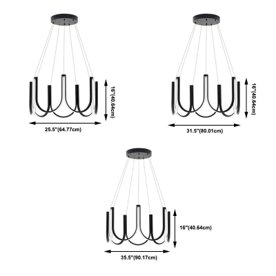 Black Chandelier Lamp U Shade Modern Style Acrylic Pendant Light for Living Room