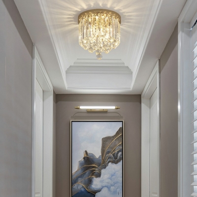 Flush Mount Round Shade Modern Style Crystal Flush Mount Lamp for Living Room