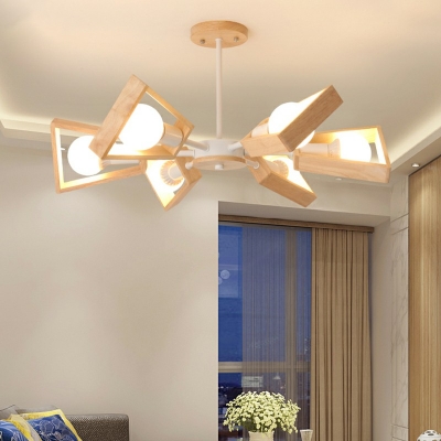 Yellow Drop Lamp Dispersed Shade  Simplicity Style Wood Suspended Lighting Fixture for Living Room