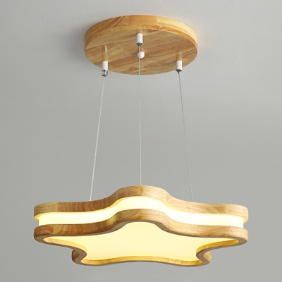 Yellow Drop Lamp Star Shade  Simplicity Style Wood Suspended Lighting Fixture for Living Room