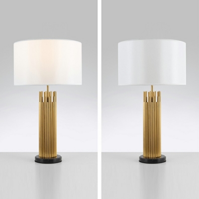 1-Light Dining Table Light Minimalist Style Drum Shape Metal Nightstand Lamp