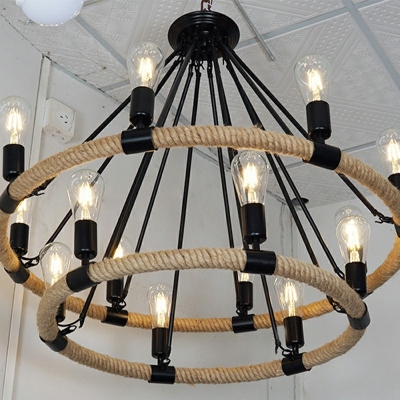 14 Lights Chandelier Pendant Light Industrial Metal Ring Vintage Hanging Ceiling Lights for Living Room