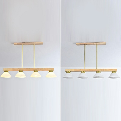 4-Light Island Ceiling Light Minimalist Style Bowl Shape Wood Hanging Lights