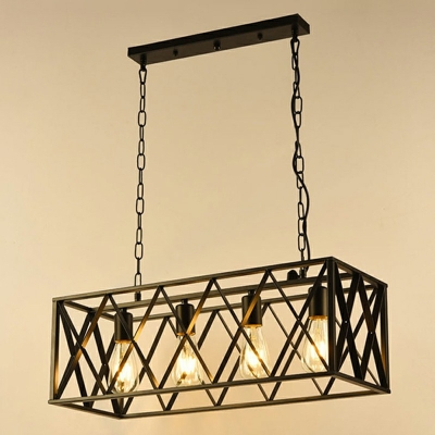 4-Light Island Lighting Industrial Style Cage Shape Metal Pendant Light Fixture