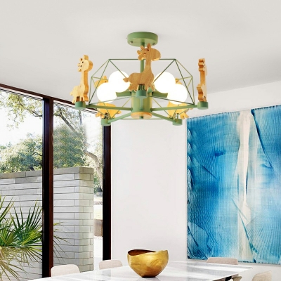 5-Light Chandelier Lighting Fixture Minimalist Style Cage Shape Wood Hanging Ceiling Light