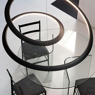 Black Chandelier Lamp Linear Shade Modern Style Acrylic Pendant Light for Living Room