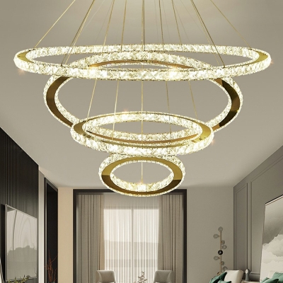 Contemporary Faceted Clear Crystal Prism Ceiling Chandelier Ring Chandelier Lights