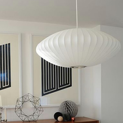 Fabric 1 Light White Modern Hanging Pendnant Lamp Minimalism Pendulum Lights for Living Room