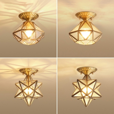 Gold Flush Light Stars Shade Simplicity Style Glass Flushmount for Living Room