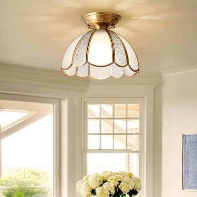 Gold Flush Mount Light Flower Shade Simplicity Style Glass Flushmount for Living Room