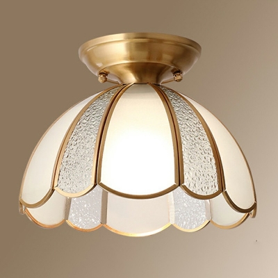 Gold Flush Mount Light Flower Shade Simplicity Style Glass Flushmount for Living Room