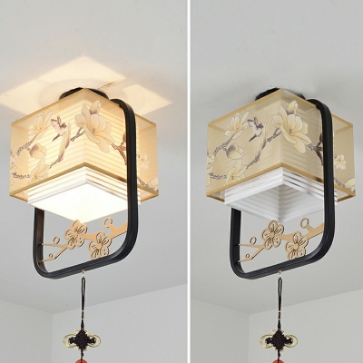 1-Light Flush Light Fixtures Traditional Style Square Shape Fabric Ceiling Lighting