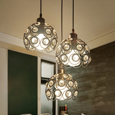 1-Light Hanging Light Kit Industrial Style Globe Shape Metal Suspension Lamp