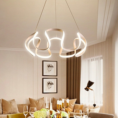 1-Light Hanging Light Kit Minimalism Style Round Shape Metal Chandelier Lamp