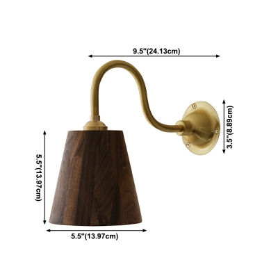 1-Light Sconce Lights Minimalism Style Cone Shape Wood Wall Mounted Lamps