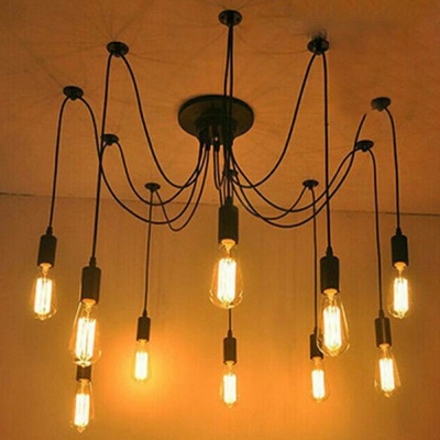 10 Lights Black Industrial Hanging Pendant Lights Vintage Living Room Cluster Cone Pendant