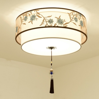 5-light Ceiling Mounted Fixture Traditional Style Geometric Shape Fabric Flush Mount Lighting