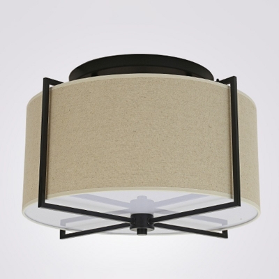 5-light Semi Flush Mount Light Traditional Style Drum Shape Fabric Ceiling Mounted Fixture