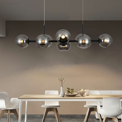 8-Light Island Ceiling Light Minimalist Style Globe Shape Metal Hanging Lights